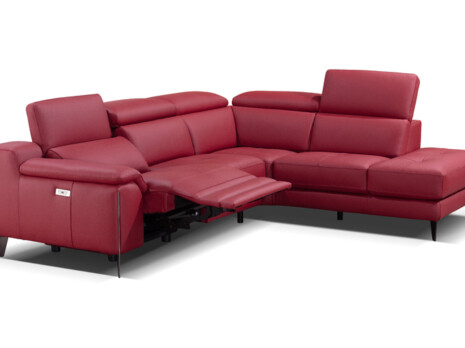 Vue de profil d'un canapé d'angle rouge bordeaux en cuir