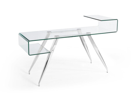 Bureau design et épuré en verre en forme de S avec quatre pieds transparents