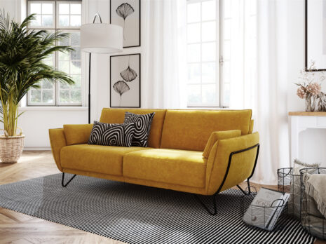 Canapé moderne jaune droit 2 places MONACO avec coussins gris l Géant du Meuble
