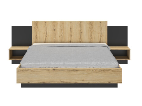 Lit MIMIZAN Lit Mimizan en bois clair avec tête de lit et chevets intégrés l Géant du Meuble