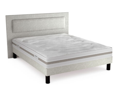 Matelas Litchi blanc avec sommier blanc et tête de lit blanche Géant du meuble