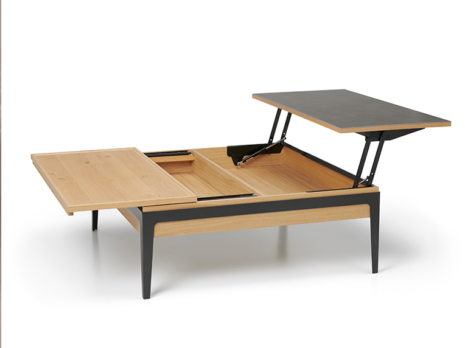 Table basse carrée en bois dépliée avec 4 pieds noirs