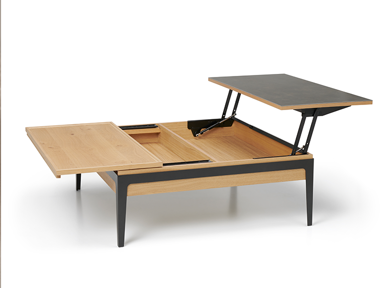 Table basse ARTY Table basse carrée en bois dépliée avec 4 pieds noirs