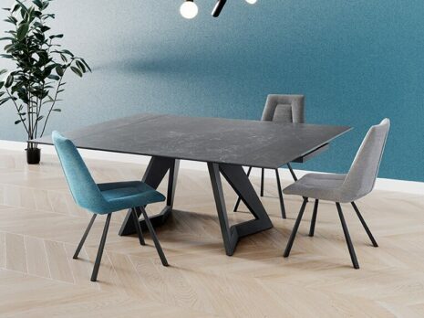 Table à manger NESTOR Table à manger Nestor carrée noire dépliée avec pieds robustes et design l Géant du meuble