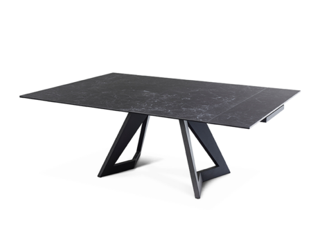 Table à manger Nestor carrée noire dépliée avec pieds robustes et design l Géant du meuble