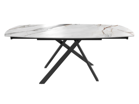 Table de repas STROMBOLI de forme rectangulaire avec un effet marbre et des quatre pieds noirs rigides Géant du Meuble