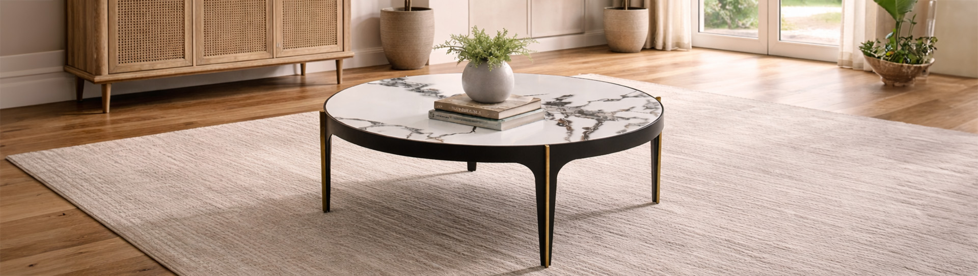 Table basse ADAGGIO Table basse Adaggio posée sur un tapis dans un salon